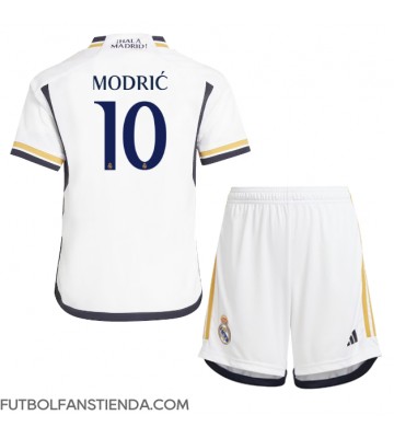 Real Madrid Luka Modric #10 Primera Equipación Niños 2023-24 Manga Corta (+ Pantalones cortos)